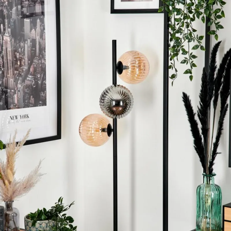 Suspension Verre Fumé-hofstein Lampadaire - Verre 15 cm Remaisnil Noir, 3 lumières