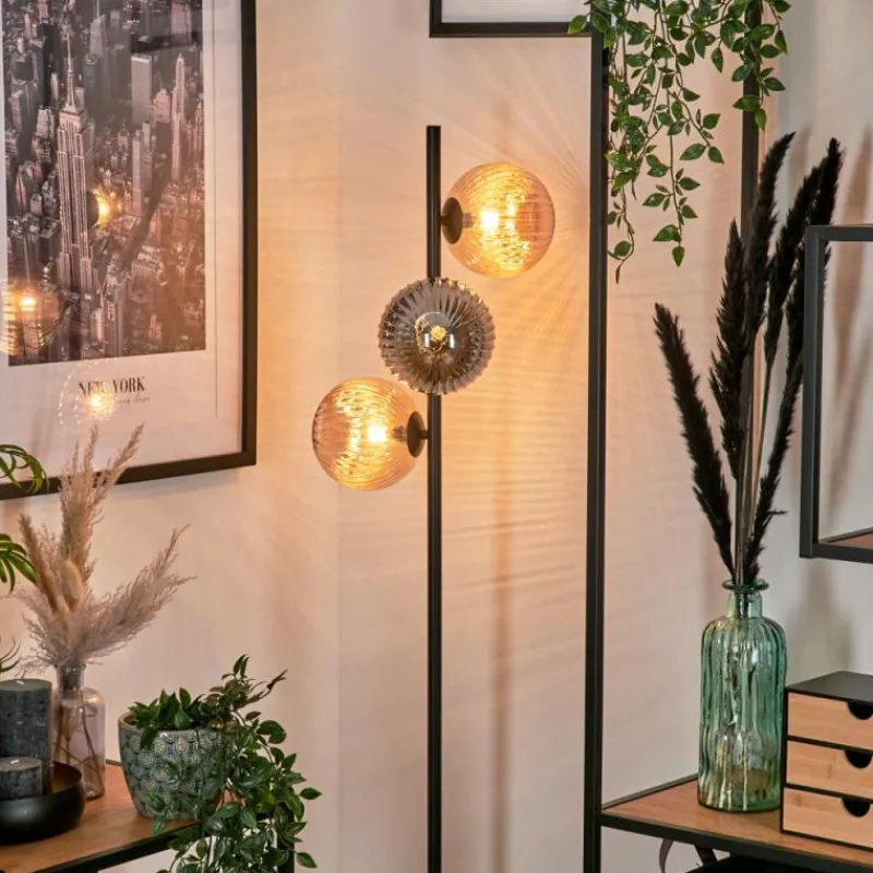 Suspension Verre Fumé-hofstein Lampadaire - Verre 15 cm Remaisnil Noir, 3 lumières