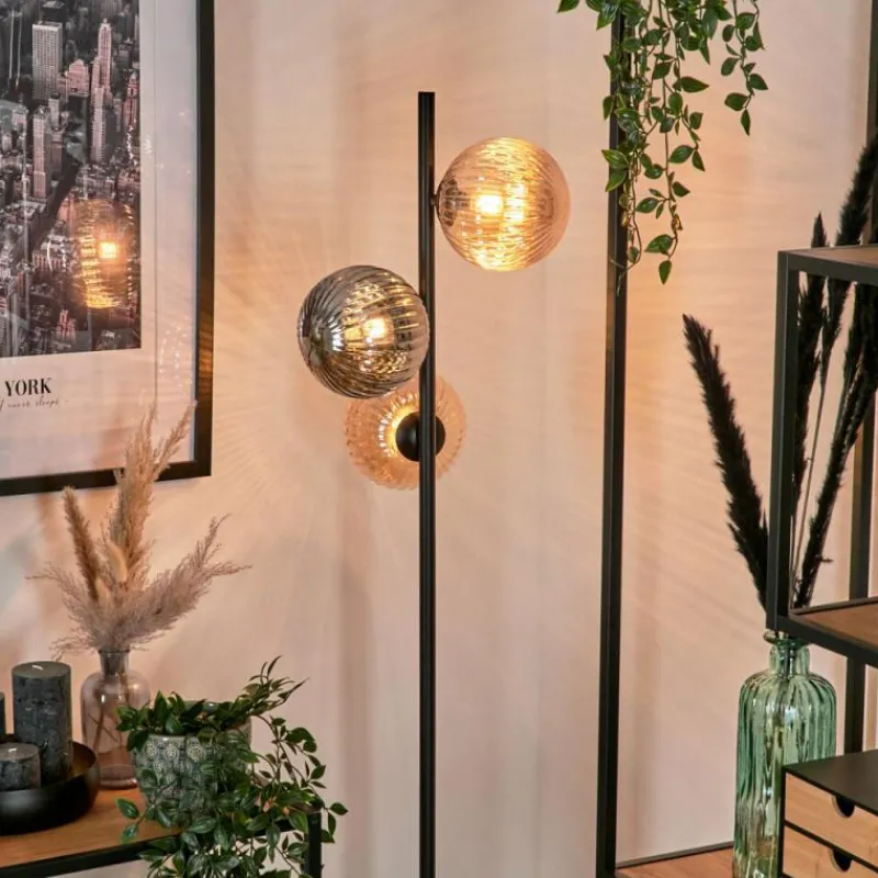 Suspension Verre Fumé-hofstein Lampadaire - Verre 15 cm Remaisnil Noir, 3 lumières