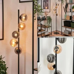 hofstein Lampadaire - Verre 12 cm Remaisnil Noir, 5 lumières