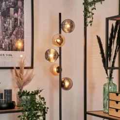 hofstein Lampadaire - Verre 12 cm Remaisnil Noir, 5 lumières