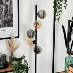 hofstein Lampadaire - Verre 12 cm Remaisnil Noir, 5 lumières