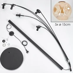 hofstein Lampadaire - Verre 15 cm Ripoll Ambre, 5 lumières