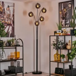 hofstein Lampadaire - Verre 15 cm Ripoll Fumé, 5 lumières