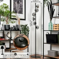 hofstein Lampadaire - Verre Remaisnil Noir, 6 lumières