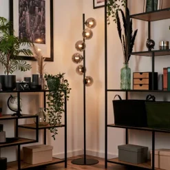 hofstein Lampadaire - Verre Remaisnil Noir, 6 lumières