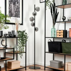 hofstein Lampadaire - Verre Remaisnil Noir, 5 lumières