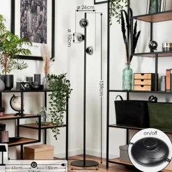 hofstein Lampadaire - Verre Remaisnil Noir, 3 lumières