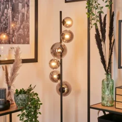 hofstein Lampadaire - Verre Remaisnil Fumé, 6 lumières