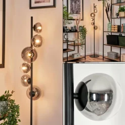 hofstein Lampadaire - Verre Remaisnil Clair, Fumé, 6 lumières