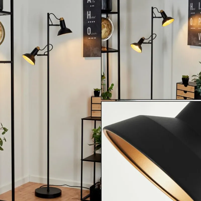 Lampes Dorées-hofstein Lampadaire Vouzy Noir, 2 lumières