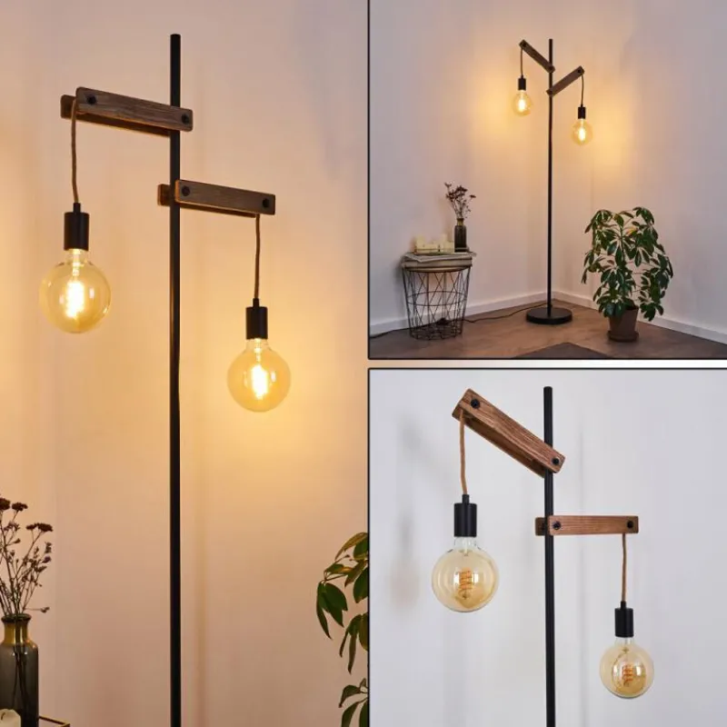 Lampes Industrielles-hofstein Lampadaire Aarhus Bois foncé, Noir, 2 lumières