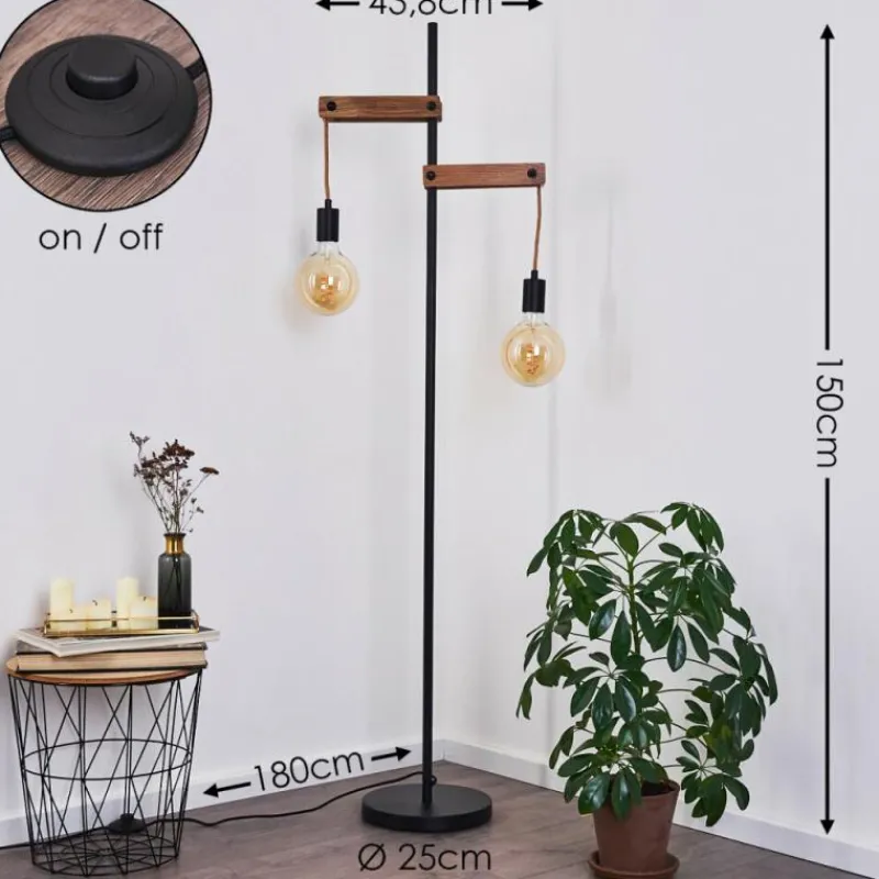 Lampes Industrielles-hofstein Lampadaire Aarhus Bois foncé, Noir, 2 lumières