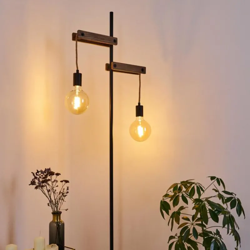 Lampes Industrielles-hofstein Lampadaire Aarhus Bois foncé, Noir, 2 lumières