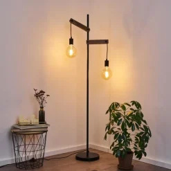 Lampes Industrielles-hofstein Lampadaire Aarhus Bois foncé, Noir, 2 lumières