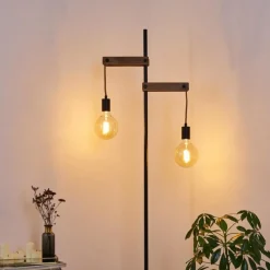 Lampes Industrielles-hofstein Lampadaire Aarhus Bois foncé, Noir, 2 lumières