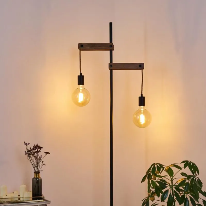 Lampes Industrielles-hofstein Lampadaire Aarhus Bois foncé, Noir, 2 lumières