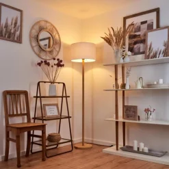 Lampes En Tissu-hofstein Lampadaire Akrema Écru, Noir, 1 lumière