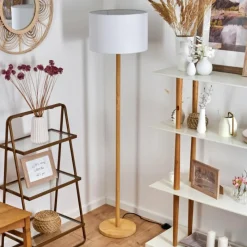 Lampes En Tissu-hofstein Lampadaire Akrema Écru, Noir, 1 lumière