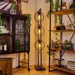 Lampes Industrielles-hofstein Lampadaire Assiniboia Noir, 3 lumières