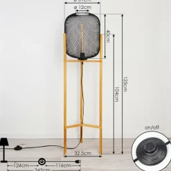 Style Boho-Chic-hofstein Lampadaire Ateponta Bois clair, Noir, 1 lumière