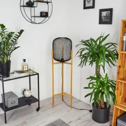 Style Boho-Chic-hofstein Lampadaire Ateponta Bois clair, Noir, 1 lumière