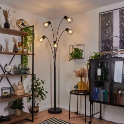 Lampes Vintages & Rétros-hofstein Lampadaire Bardhaman Noir, 5 lumières