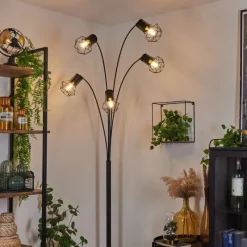 Lampes Vintages & Rétros-hofstein Lampadaire Bardhaman Noir, 5 lumières