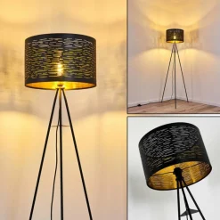 Lampes Dorées-hofstein Lampadaire Bathinda Noir, 1 lumière