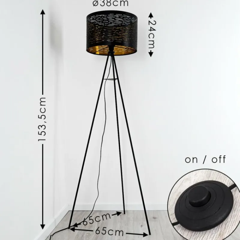 Lampes Dorées-hofstein Lampadaire Bathinda Noir, 1 lumière