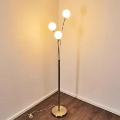 hofstein Lampadaire Bernado Nickel mat, 3 lumières