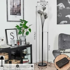 hofstein Lampadaire Bernado Noir, 5 lumières