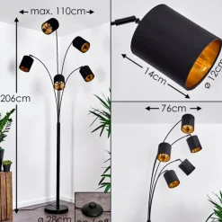 Lampes En Tissu-hofstein Lampadaire Bhutan Noir, 5 lumières