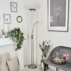 hofstein Lampadaire Biot LED Nickel mat, 2 lumières