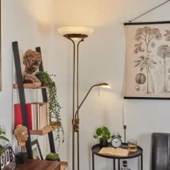 hofstein Lampadaire Biot LED Vieux laiton, 2 lumières