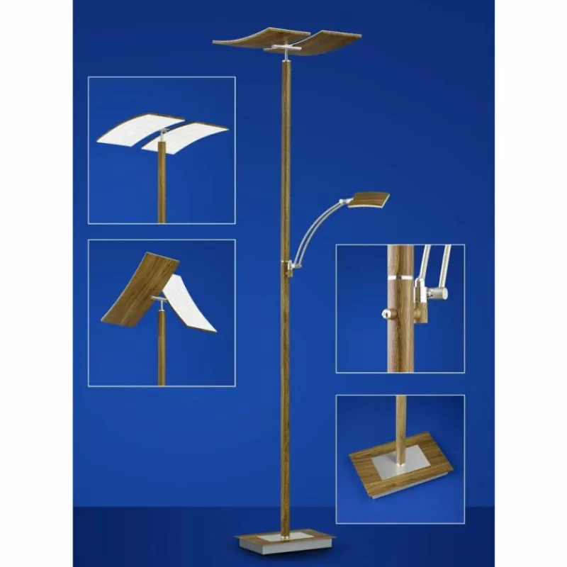 Lampes En Bois-Luminaires B-Leuchten Lampadaire B-Leuchten DUO LED Bois foncé, Nickel mat, 2 lumières