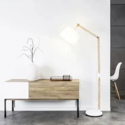 Lampes En Tissu-Luminaires Brilliant Lampadaire Brilliant Carlyn Bois foncé, Blanc, 1 lumière