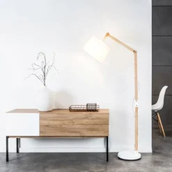 Lampes En Tissu-Luminaires Brilliant Lampadaire Brilliant Carlyn Bois foncé, Blanc, 1 lumière