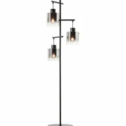 Suspension Verre Fumé-Luminaires Brilliant Lampadaire Brilliant Simonis Noir, 3 lumières