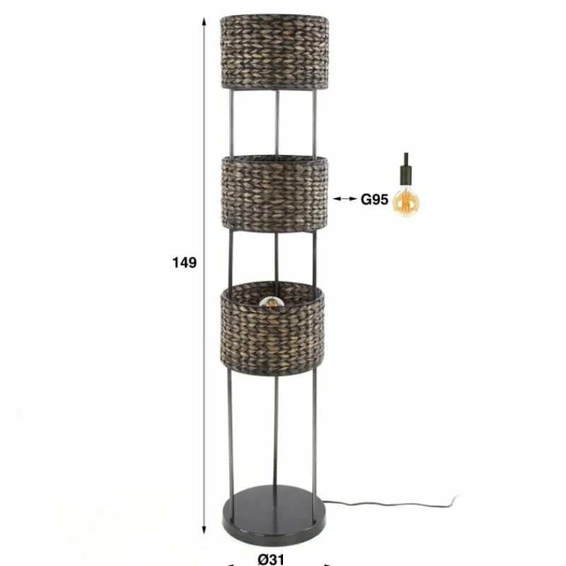 Style Boho-Chic-hofstein Lampadaire Burgase Anthracite, 3 lumières