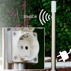 hofstein Lampadaire Caserta Acier inoxydable, 1 lumière, Détecteur de mouvement