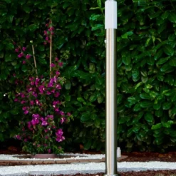 hofstein Lampadaire Caserta Acier inoxydable, 1 lumière, Détecteur de mouvement