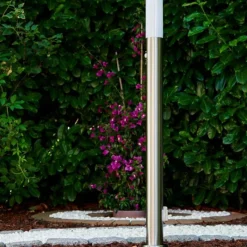 hofstein Lampadaire Caserta Acier inoxydable, 1 lumière, Détecteur de mouvement