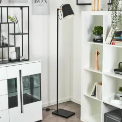 Lampes En Bois-hofstein Lampadaire Cerrizal Écru, Noir, 1 lumière