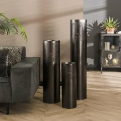 hofstein Lampadaire Cylinder Nickel mat, Noir, 1 lumière* Lampadaires Et Lampes Sur Pied