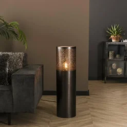 hofstein Lampadaire Cylinder Nickel mat, Noir, 1 lumière* Lampadaires Et Lampes Sur Pied