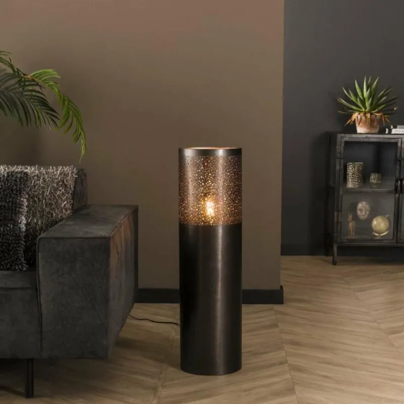 hofstein Lampadaire Cylinder Nickel mat, Noir, 1 lumière* Lampadaires Et Lampes Sur Pied