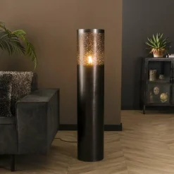 hofstein Lampadaire Cylinder Nickel mat, Noir, 1 lumière* Lampadaires Et Lampes Sur Pied