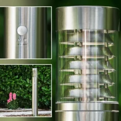 hofstein Lampadaire Dakar Acier inoxydable, 1 lumière, Détecteur de mouvement