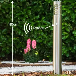 hofstein Lampadaire Dakar Acier inoxydable, 1 lumière, Détecteur de mouvement
